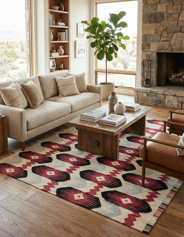 Detail image of  6' 4 x 7' 10  Hand Woven Kilim Modern Wool Rug