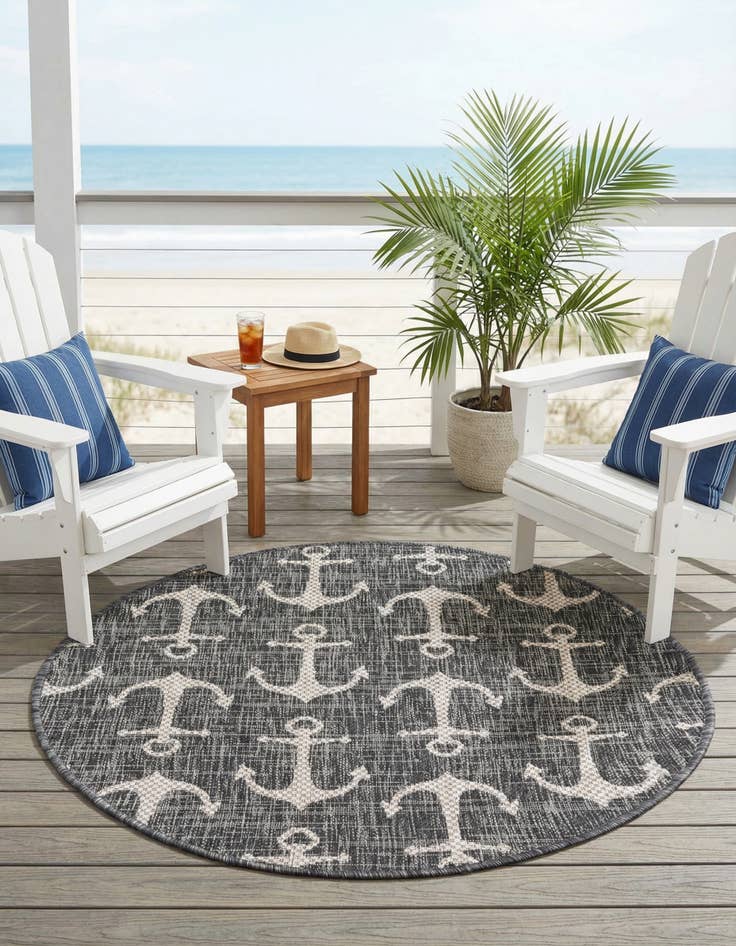 Detail image of 3' x 3'  Washable Coastal Indoor / Outdoor Round Rug