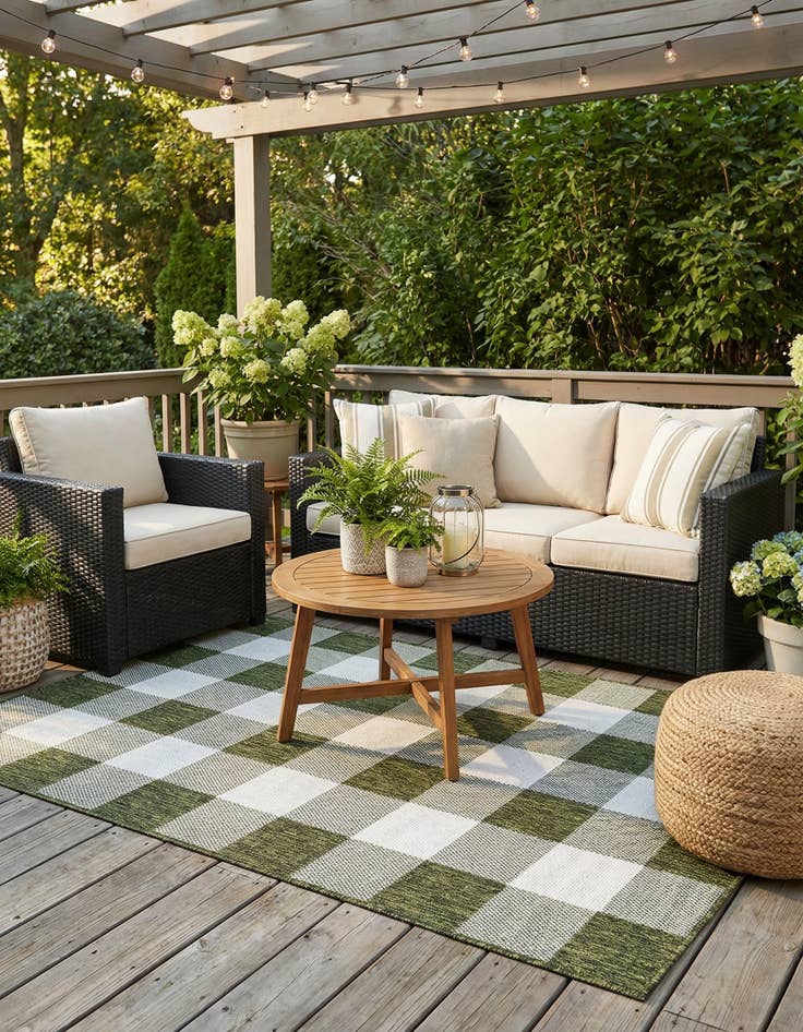 Detail image of 4' x 6' Easy-Clean Checkered Indoor / Outdoor Rug