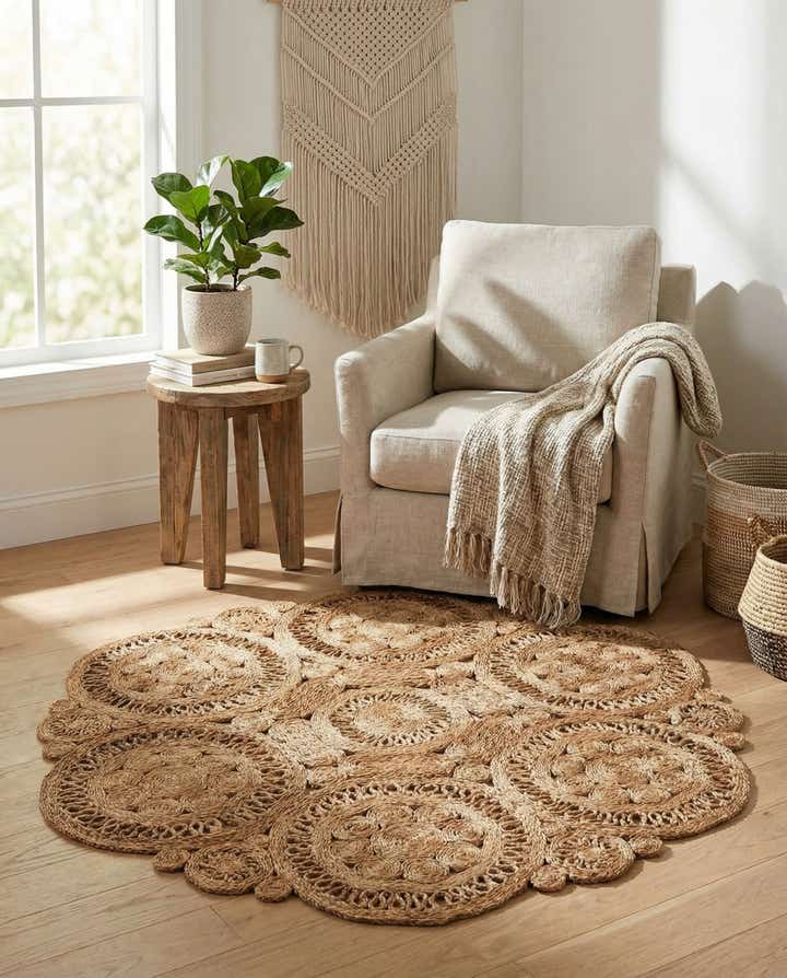 5' 1 x 5' 1 Handmade Braided Jute Round Rug