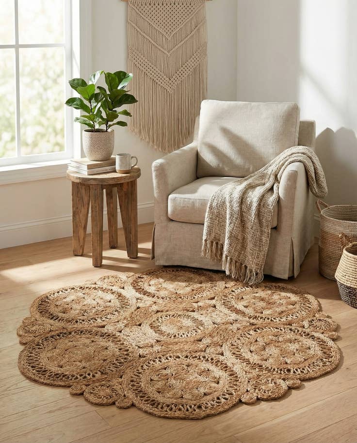 Detail image of 5' 1 x 5' 1 Handmade Braided Jute Round Rug