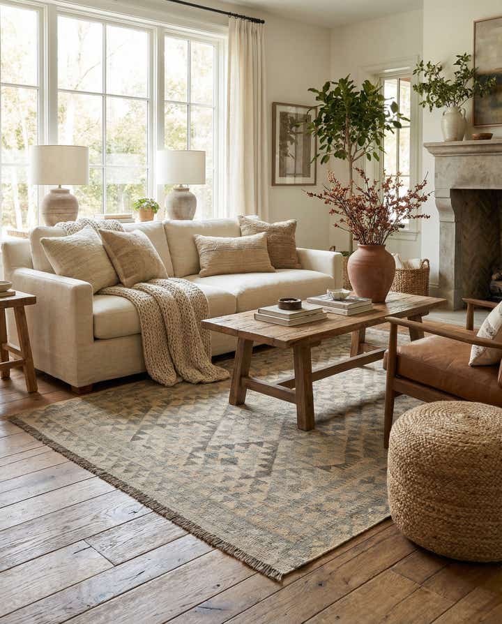 5' x 6' 5 Hand Woven Kilim Maymana Wool Rug