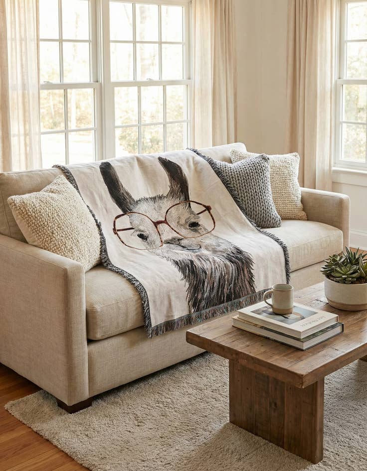 Detail image of 4' 6 x 6' Llama With Glasses Throw Throw Blanket