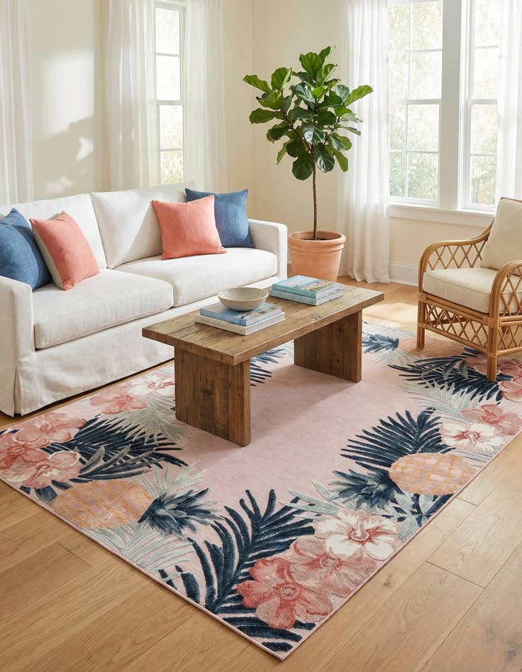 Detail image of  6' 4 x 9'  Washable Botanical Indoor / Outdoor Rug