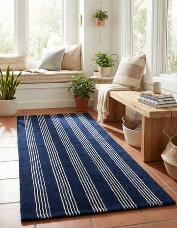 Cobalt Blue Jill Zarin Striped Wool Runner Rug