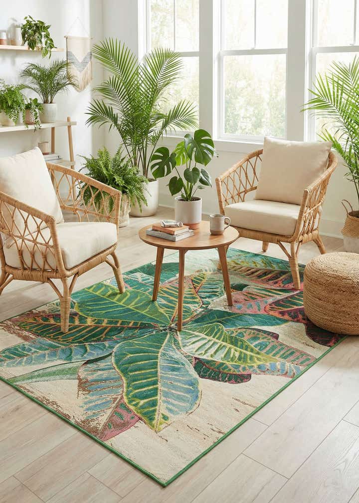 5' 3 x 8' Easy-Clean Botanical Indoor / Outdoor Rug