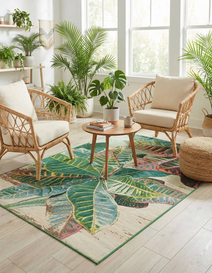 Detail image of 5' 3 x 8'  Washable Botanical Indoor / Outdoor Rug