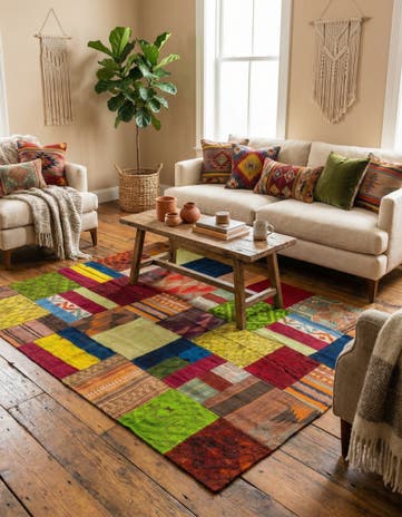 5' 3 x 7' 7 Hand Woven Kilim Patchwork Wool Rug