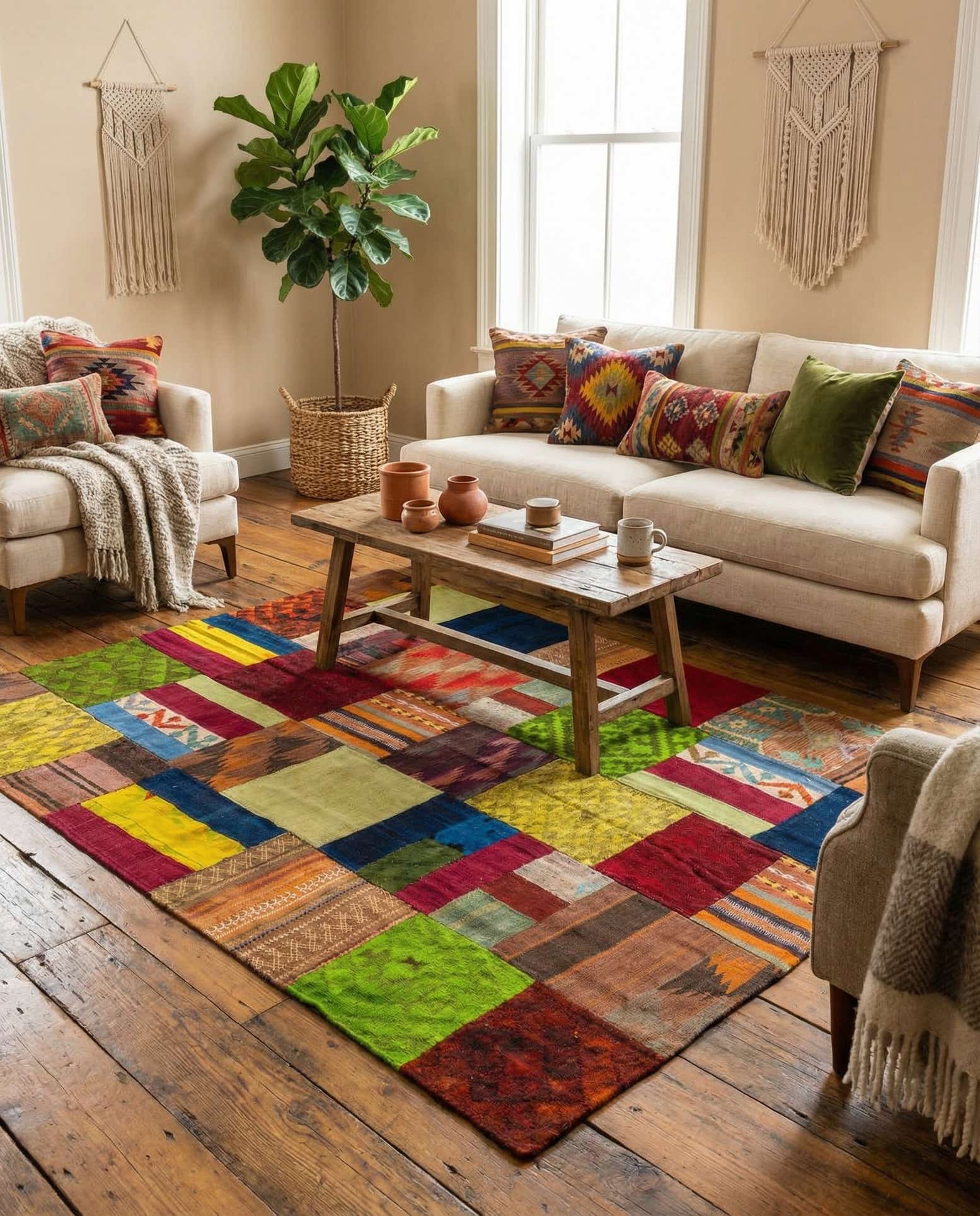 5' 3 x 7' 7 Hand Woven Kilim Patchwork Wool Rug