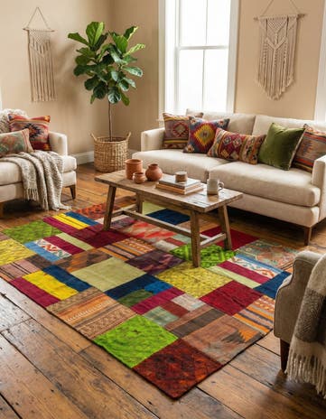 5' 3 x 7' 7 Hand Woven Kilim Patchwork Wool Rug