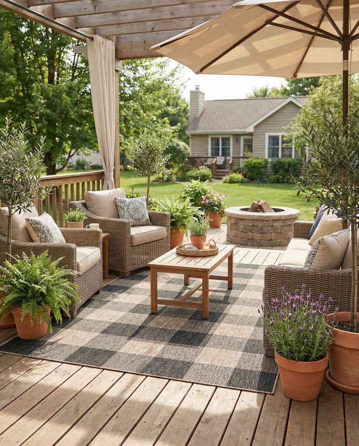 6' x 9' Easy-Clean Checkered Indoor / Outdoor Rug