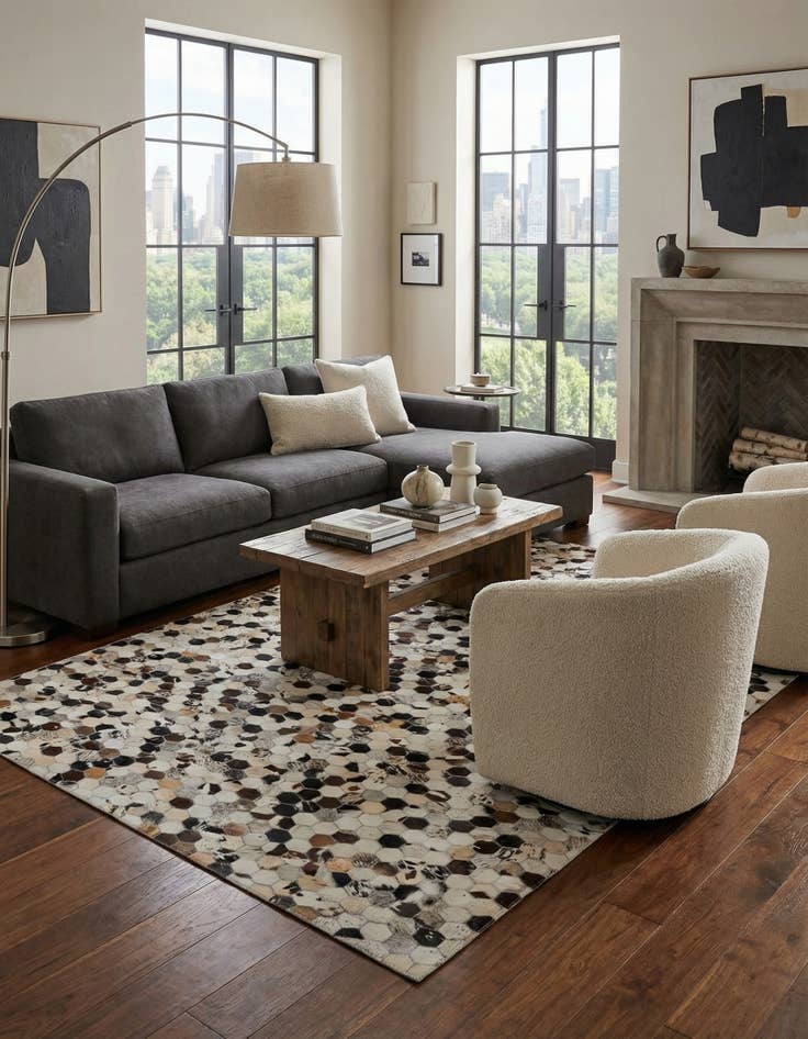 Detail image of 5' 1 x 8' 1 Cowhide Leather Rug