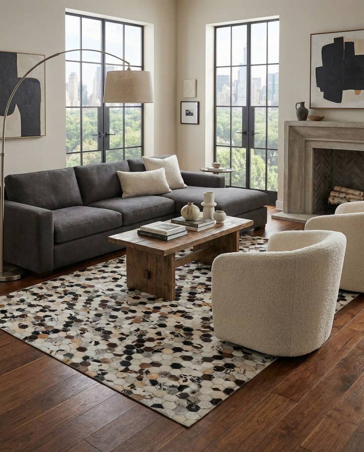 Detail image of 5' 1 x 8' 1 Cowhide Leather Rug