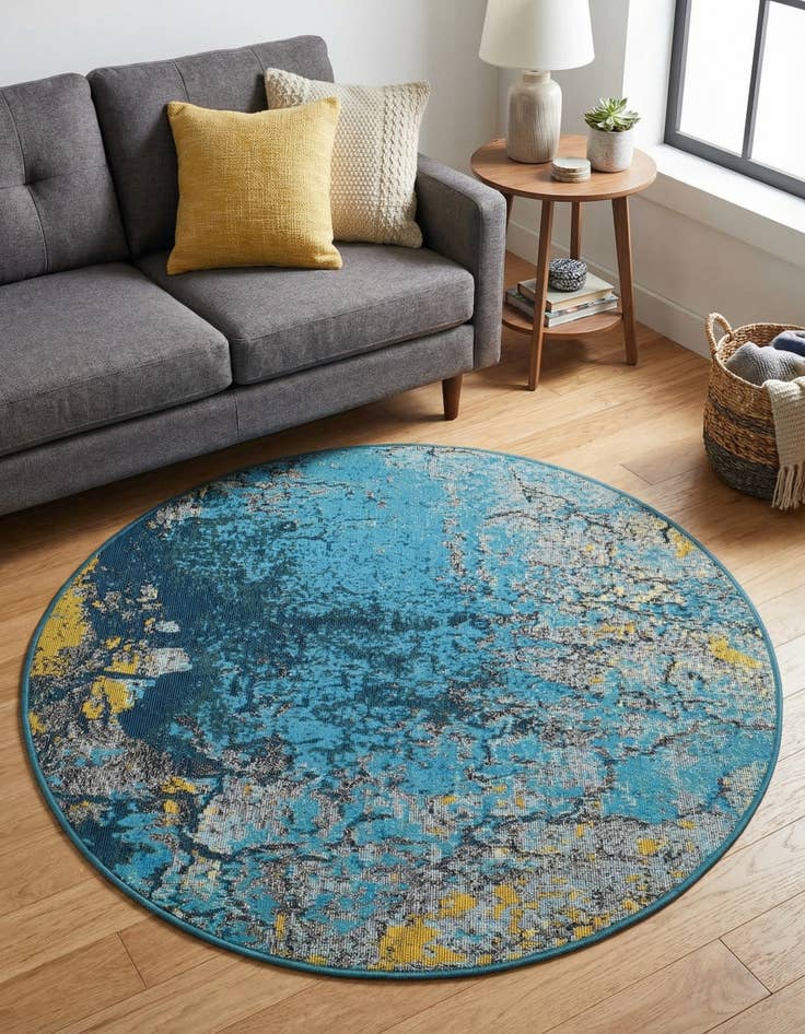 Detail image of 3' x 3'  Washable Modern Indoor / Outdoor Round Rug