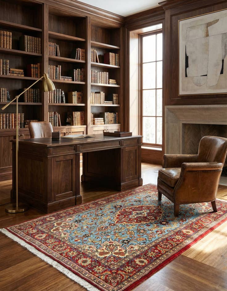 Detail image of  3' 5 x 5'  Hand Knotted Qom Persian Rug