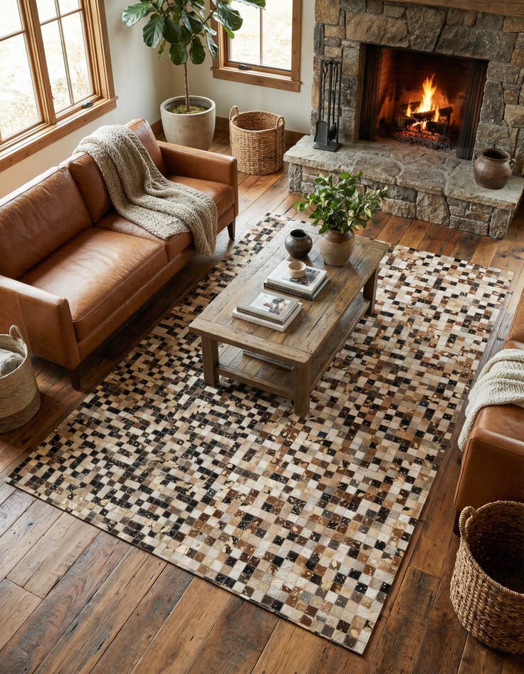 Detail image of  5' 1 x 8' Cowhide - Patchwork Rug