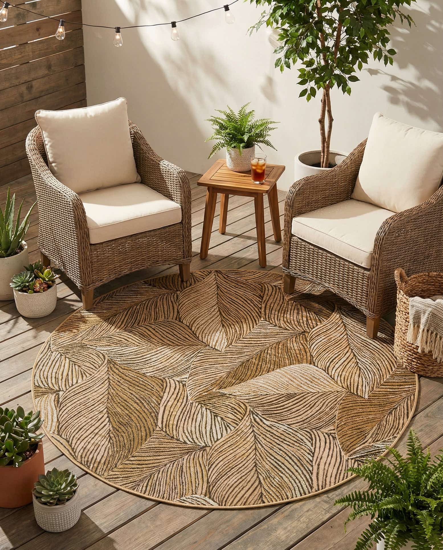 5' 3 x 5' 3 Easy-Clean Botanical Indoor / Outdoor Round Rug