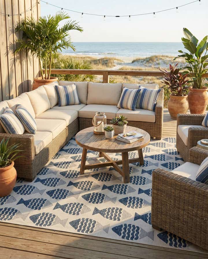 13' x 13' Easy-Clean Coastal Indoor / Outdoor Square Rug