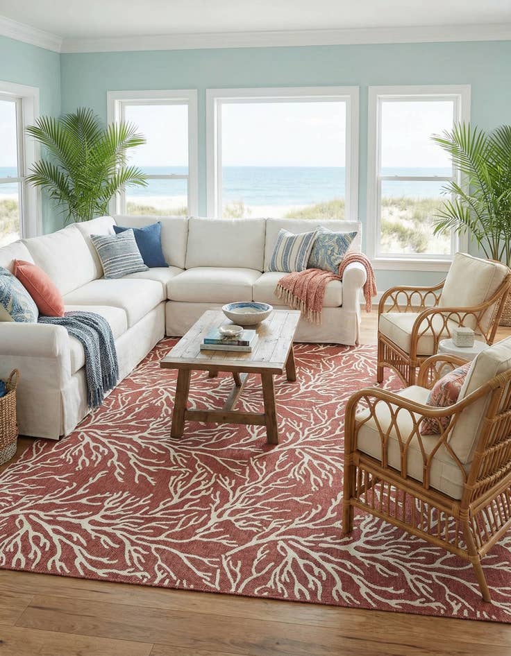 Detail image of  13' x 13'  Washable Coastal Indoor / Outdoor Square Rug