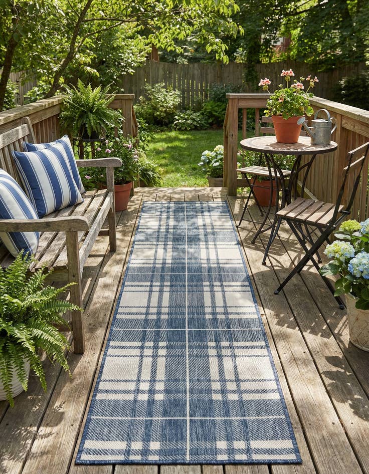 Detail image of 2' x 8' Easy-Clean Checkered Indoor / Outdoor Runner Rug