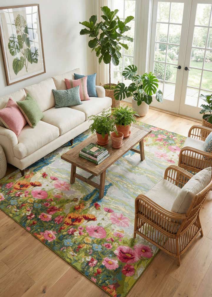 9' x 12' Easy-Clean Botanical Indoor / Outdoor Rug
