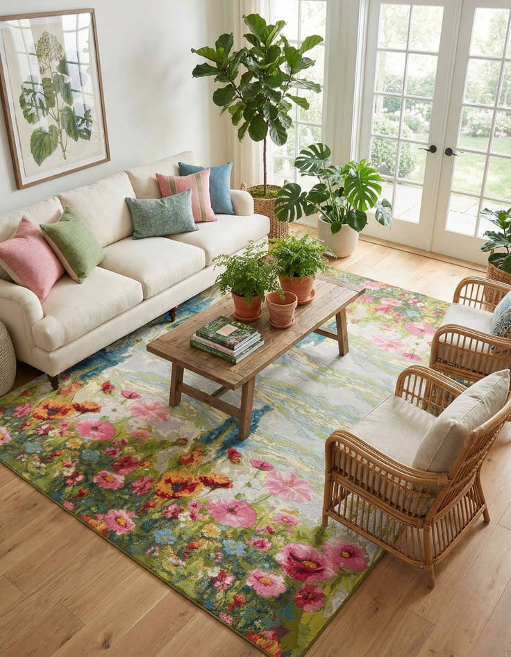 Detail image of  9' x 12'  Washable Botanical Indoor / Outdoor Rug