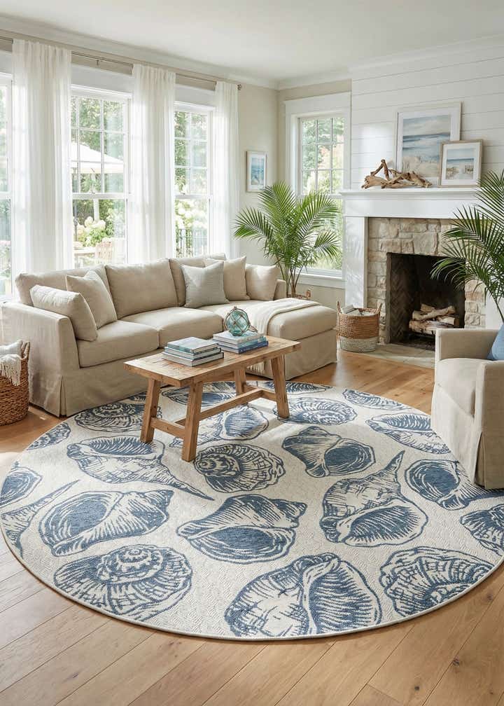 10' x 10' Easy-Clean Coastal Indoor / Outdoor Round Rug