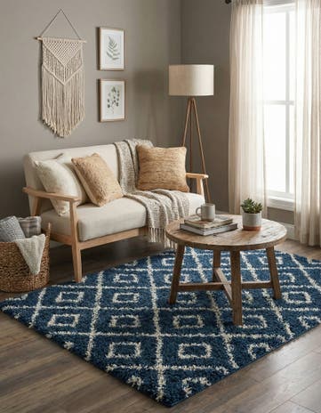 Navy Blue Lattice Shag Rug