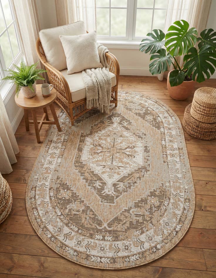 Detail image of 5' 3 x 8'  Washable Traditional Indoor / Outdoor Oval Rug