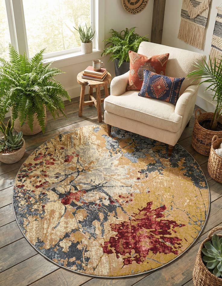 Detail image of 5' 3 x 5' 3 Easy-Clean Modern Indoor / Outdoor Round Rug
