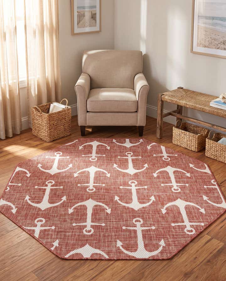 5' 3 x 5' 3 Easy-Clean Coastal Indoor / Outdoor Octagon Rug