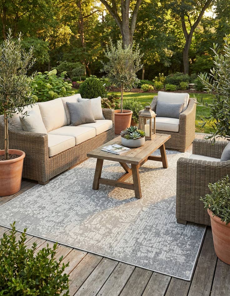 Detail image of 6' 1 x 9'  Washable Traditional Indoor / Outdoor Rug