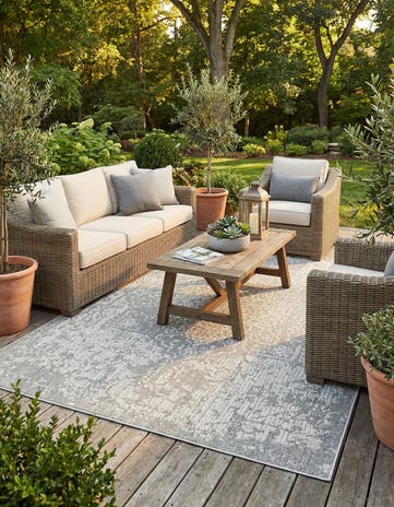 Light Gray Easy-Clean Traditional Indoor / Outdoor Rug
