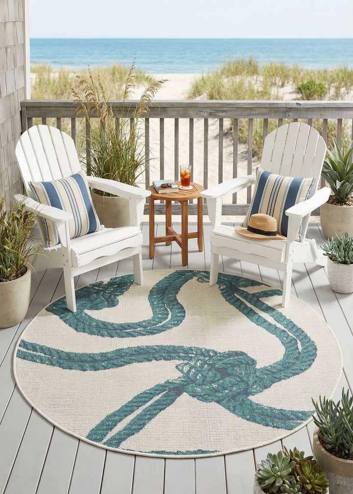 4' x 4' Easy-Clean Coastal Indoor / Outdoor Round Rug