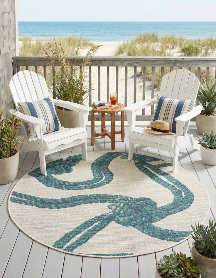 Detail image of  4' x 4'  Washable Coastal Indoor / Outdoor Round Rug