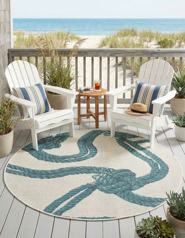 4' x 4' Easy-Clean Coastal Indoor / Outdoor Round Rug