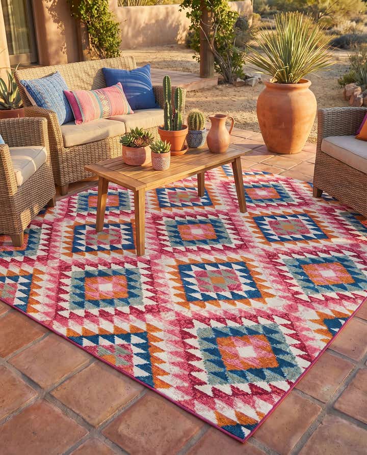 6' x 6' Easy-Clean Southwestern Indoor / Outdoor Square Rug