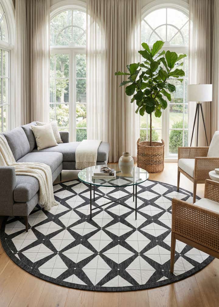 13' x 13' Easy-Clean Modern Indoor / Outdoor Round Rug