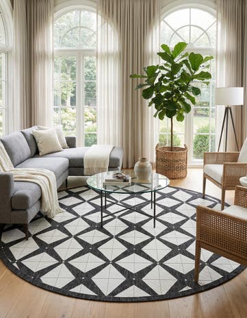 13' x 13' Easy-Clean Modern Indoor / Outdoor Round Rug