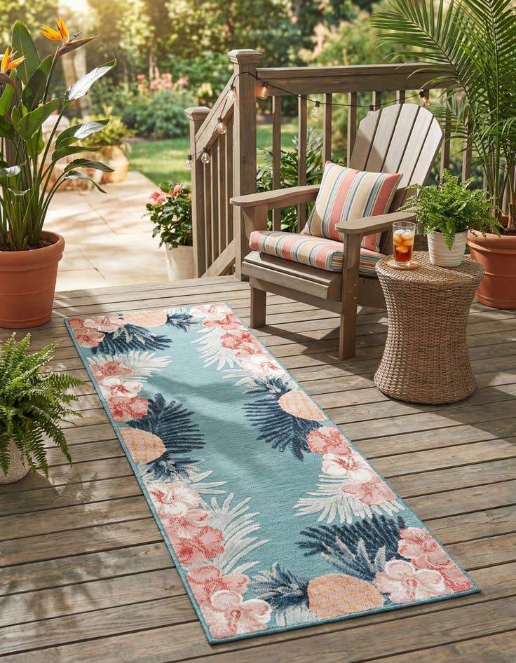Detail image of  2' 2 x 6'  Washable Botanical Indoor / Outdoor Runner Rug