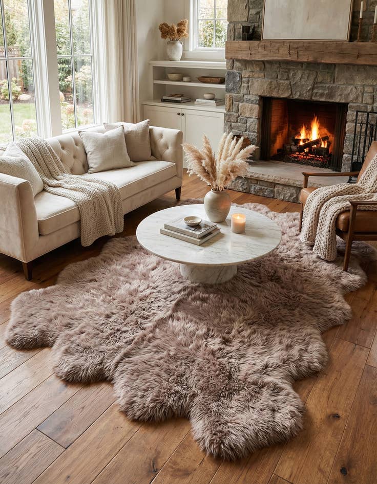 Detail image of 6' x 6' Natural Sheepskin Square Rug