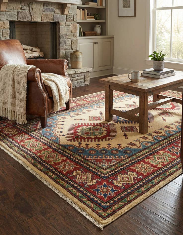 Detail image of  4' 2 x 5' 10  Hand Knotted Kazak Rug