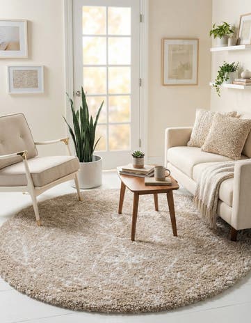 Taupe Moroccan Shag Round Rug