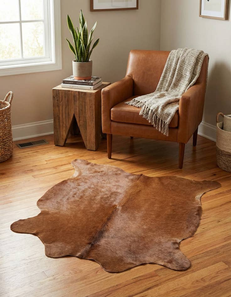 Detail image of 2' 2 x 2' 11 Cowhide Leather Rug