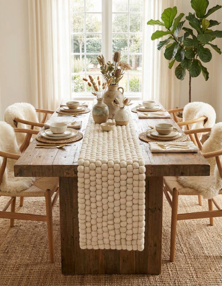 Detail image of 1' 2 x 10'  Hand Woven Felt Ball Wool Table Runner Rug