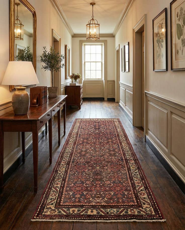 Detail image of 3' 8 x 9' 10 Hand Knotted Hossainabad Persian Wool Runner Rug