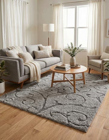 Light Gray and Gray Botanical Shag Rug