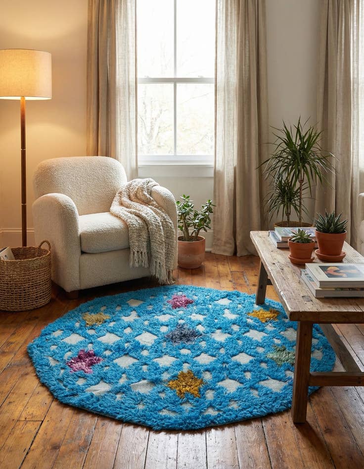 Detail image of 4' x 4' 4  Hand Knotted Moroccan Wool Round Rug