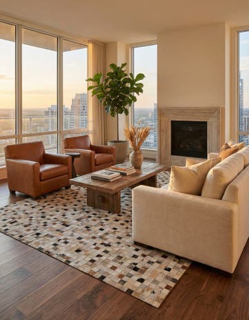 8' 1 x 10' Cowhide Leather Rug