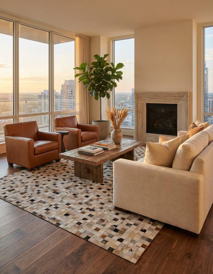 Detail image of  8' 1 x 10' Cowhide Leather Rug